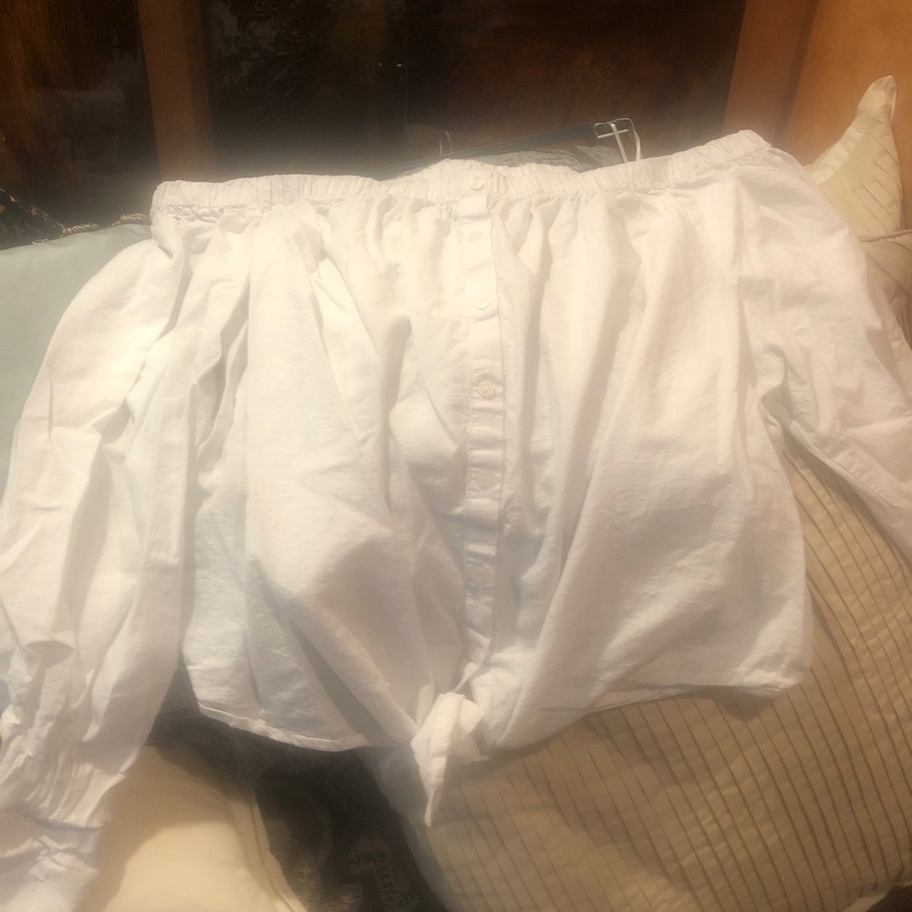 Time and Tru Plus Size Off-Shoulder White Blouse with tie front